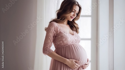 Happy pregnancy mom , Pregnant mom hugging her tummy with love , Created with Generative Ai Technology