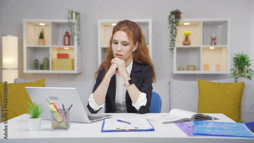 Home office worker woman thinking worriedly. Home office worker woman thinking worriedly.