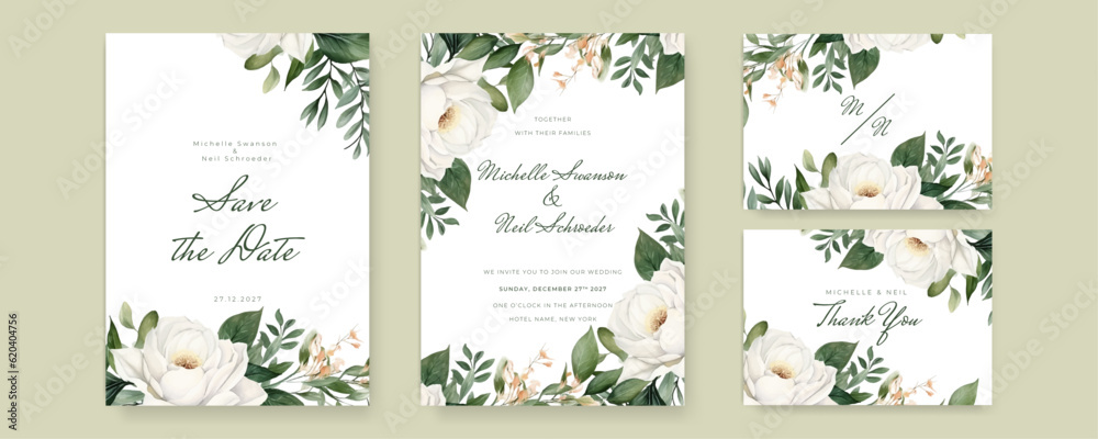 Dry floral Elegant golden brown watercolor flower wedding invitation design template