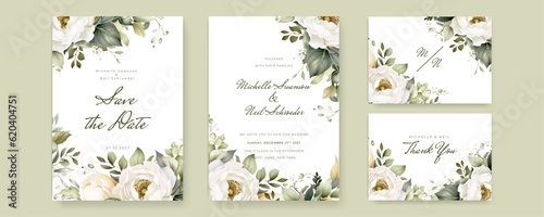 wedding invitations with elegant flowers and leaves