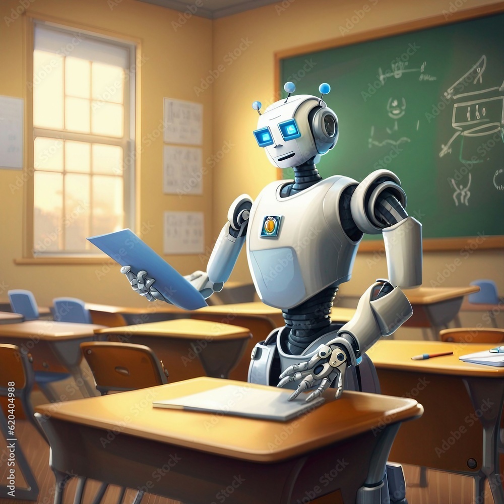 Robot as a teacher. IA-generated.