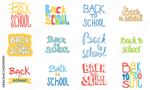 Back to school hand drawn lettering set. Template for logo, banner, poster, flyer, greeting card, web design, print design. Vector illustration.