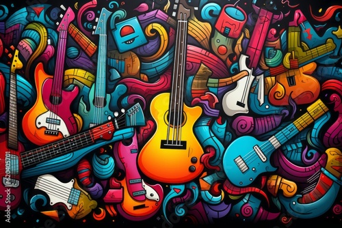  Cartoon Cute Doodles Music Concert Seamless Pattern, Generative AI