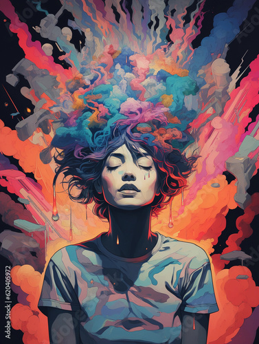 a woman suffering from depression mental health awareness illustration created by generative AI