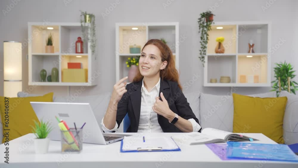 Home office worker woman thinking creatively. Home office worker woman thinking creatively.