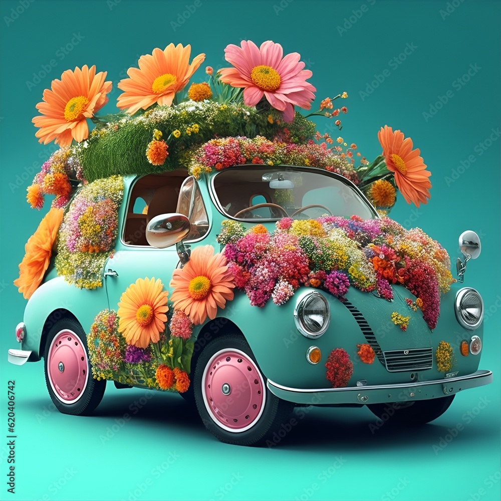 Flowers car concept Stock Illustration | Adobe Stock