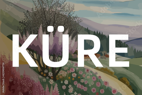 Beautiful watercolor painting of a Turkish scene with the name Küre in Kastamonu