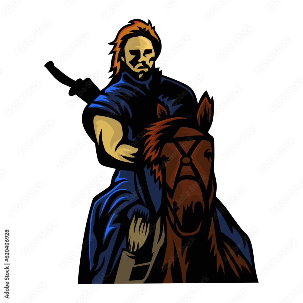 Fototapeta premium Warrior knight with horse mascot esport for gaming and sport logo design