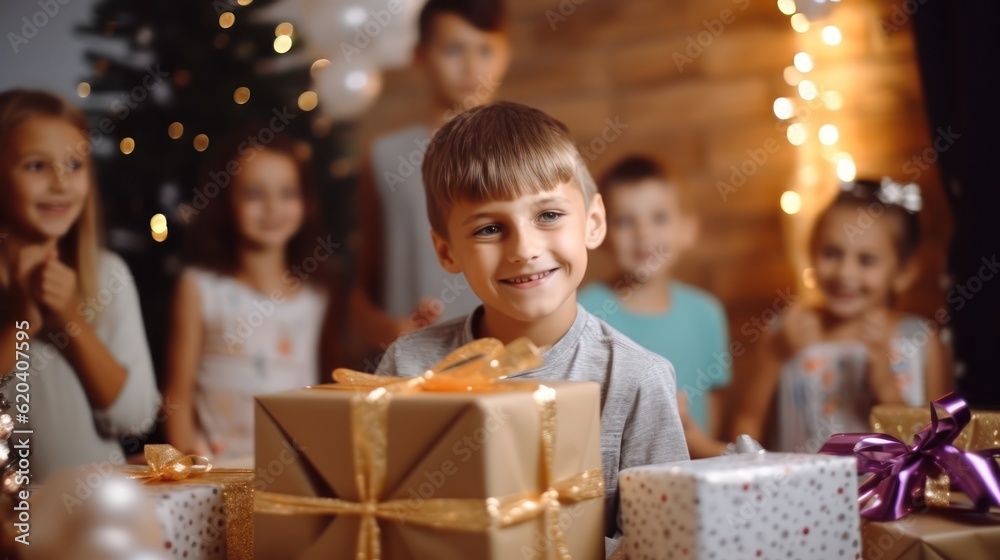 Children enjoy gifts. Two cute children are happy with gifts Generative Ai. Children enjoy gifts. Two cute children are happy with gifts Generative Ai.