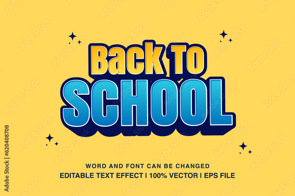 Back to school editable text effect template, 3d cartoon style typeface, premium vector