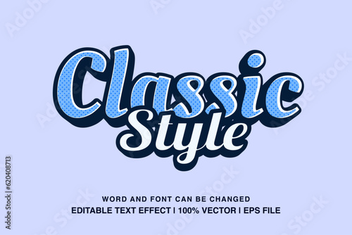Classic style editable text effect template, 3d cartoon retro style typeface, premium vector
