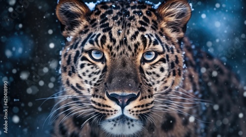 Close-up of a beautiful leopard's face and eyes photo illustration, photo illustration, wildlife, animal, ai