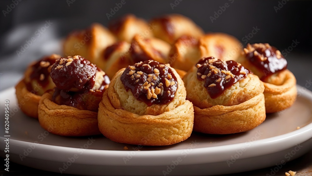 Photo-realistic illustration of a tasty plate with delicious gourmet pastry, natural light AI generated 