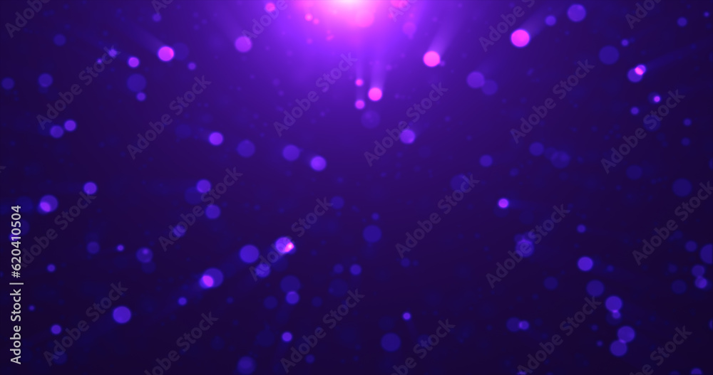 Fototapeta premium Abstract background of purple luminous particles and bokeh dots of festive energy magic