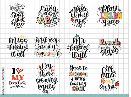 Back to school quotes. Doodle hand drawn inspirational quotes. Vector.