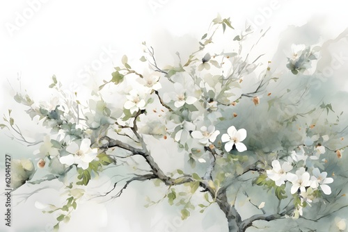 Fotobehang watercolor white cherry blossom