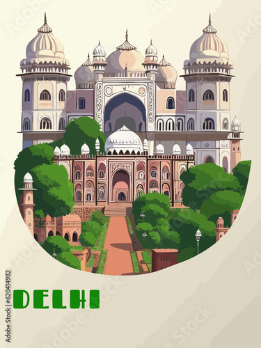 Beautiful retro-styled poster of with a city and the name Delhi in Delhi