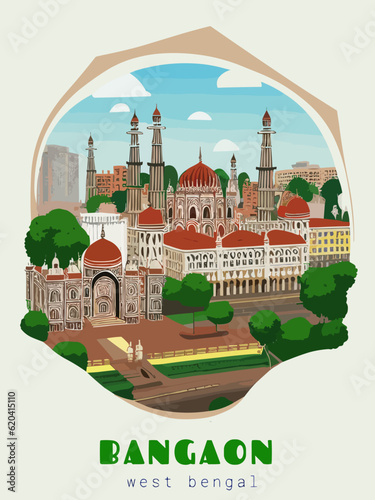 Beautiful retro-styled poster of with a city and the name Bangaon in West Bengal photo