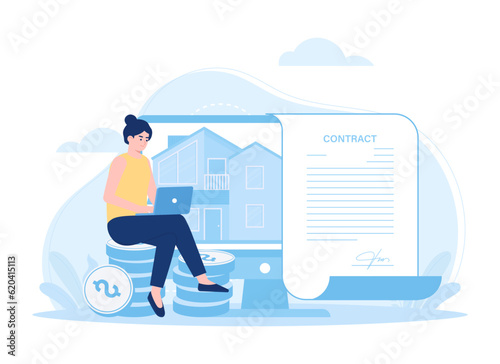 Contract for the sale of the house trending concept flat illustration