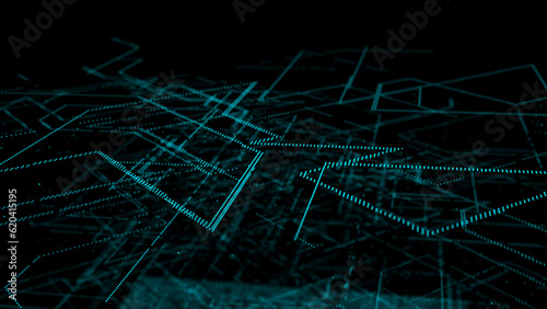 Digital network or internet connection technology stream. Abstract blue matrix background. Digital futuristic transfer technology. Big data storage visualization. 3D rendering.