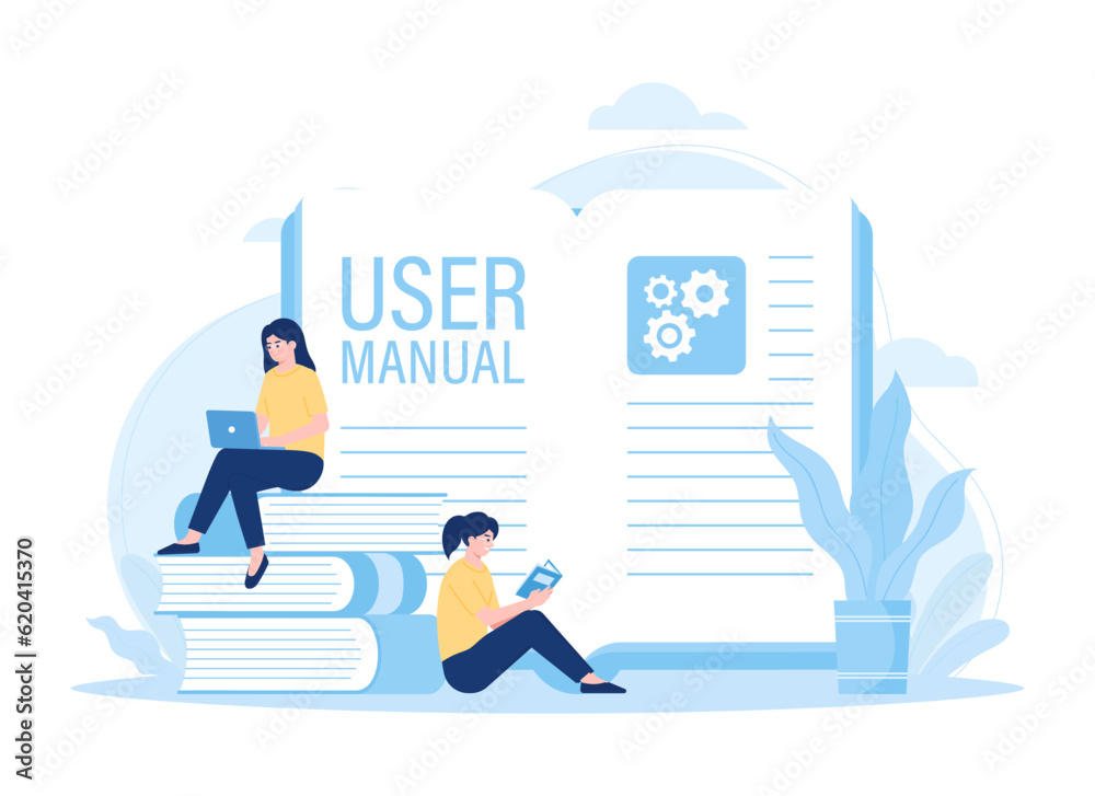 Group work with two women trending concept flat illustration
