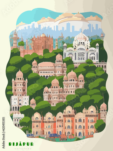 Beautiful retro-styled poster of with a city and the name Bijāpur in Karnātaka