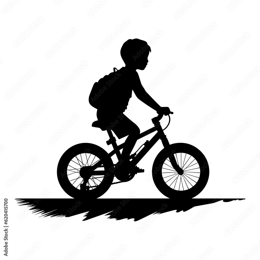 Silhouette of a child on a bicycle, vector art, isolated on white background, vector illustration. Silhouette of a child on a bicycle, vector art, isolated on white background, vector illustration.