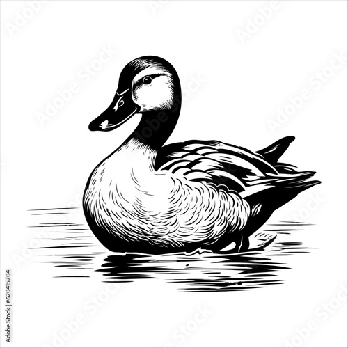 Duck on the water vector illustration, isolated on white background.