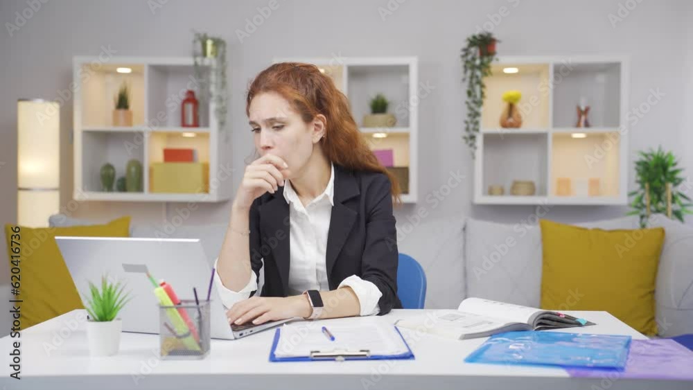 Home office worker woman is sick and coughing. Home office worker woman is sick and coughing.