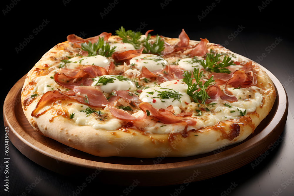 pizza with ham and cheese
