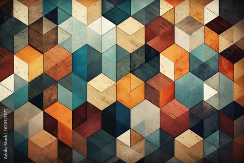 六角形の幾何学的な積み木模様：AI作品
