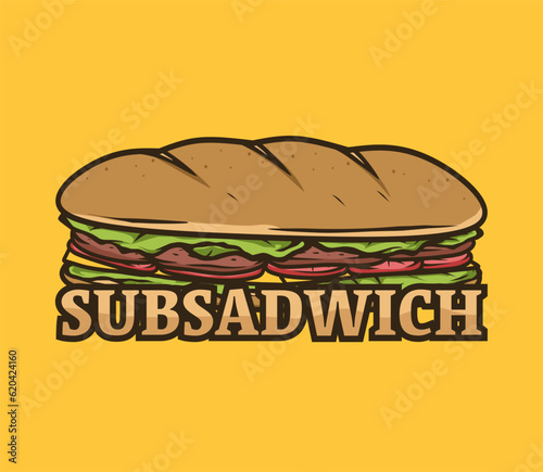 sub sandwich logo design with cheese and beef