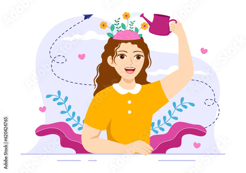 Positives Thoughts Vector Illustration with Thinking Positive as a Mindset in Symbolizing Creativity and Dreams Flat Cartoon Hand Drawn Templates