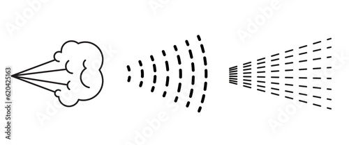 Spray icon set. Water drop hairspray. Gas cloud.
