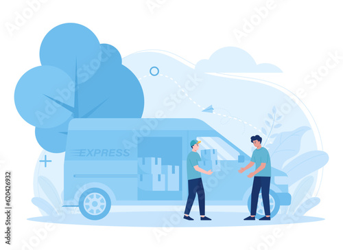 Receive goods from the delivery service trending concept flat illustration