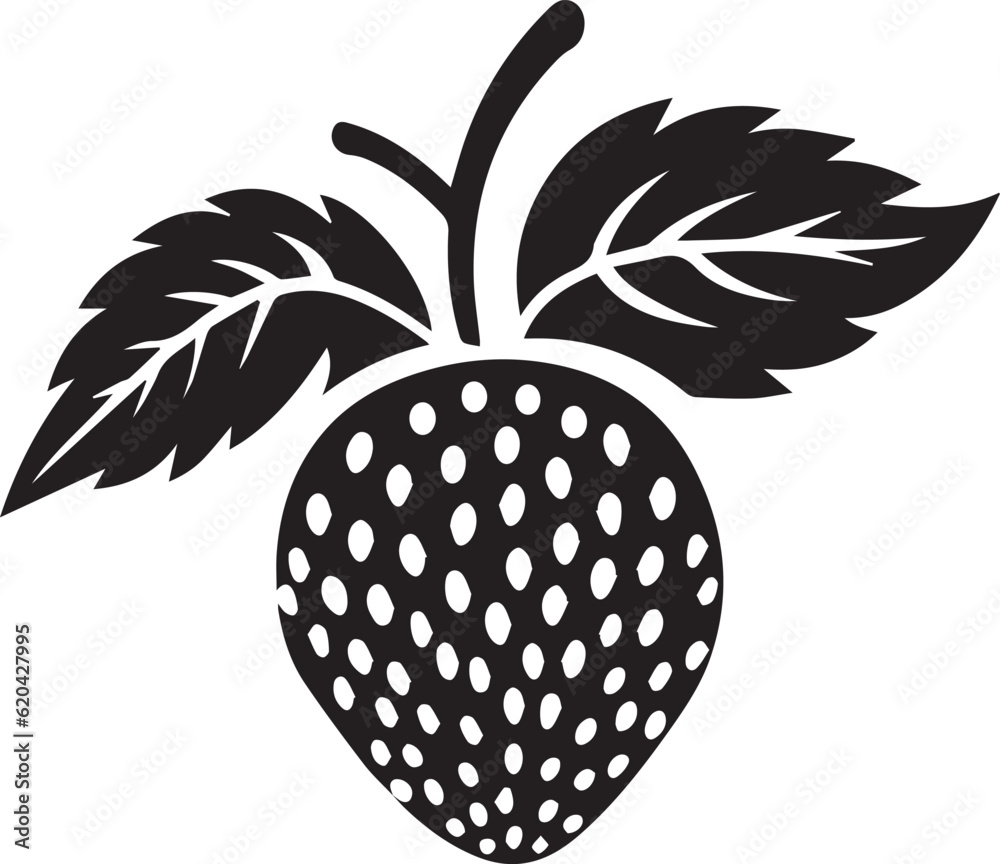 Obraz premium Strawberry Leaf Black And White, Vector Template Set for Cutting and Printing