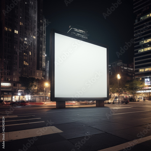Blank outdoor advertising mockup features a large billboard situated in a bustling urban environment