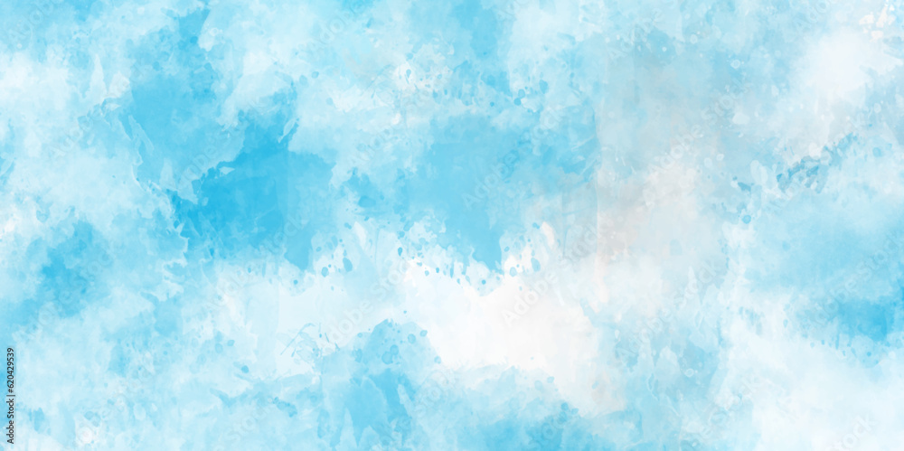  Light blue watercolor background. Abstract blue-sky background with cloud. Soft sky-blue Classic hand-painted aquarelle watercolor background.