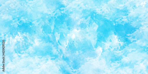  Light blue watercolor background. Abstract blue-sky background with cloud. Soft sky-blue Classic hand-painted aquarelle watercolor background.