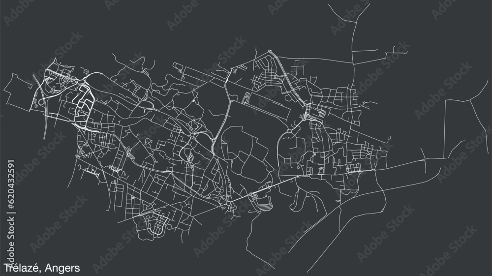 Detailed hand-drawn navigational urban street roads map of the TRÉLAZÉ COMMUNE of the French city of ANGERS, France with vivid road lines and name tag on solid background