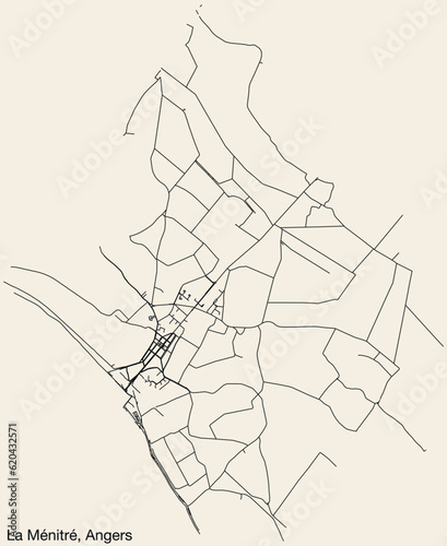 Detailed hand-drawn navigational urban street roads map of the LA M  NITR   COMMUNE of the French city of ANGERS  France with vivid road lines and name tag on solid background