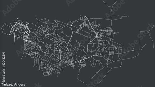 Detailed hand-drawn navigational urban street roads map of the TRÉLAZÉ COMMUNE of the French city of ANGERS, France with vivid road lines and name tag on solid background