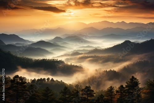 Mountain Sunrise Morning View Natural Light, Generative AI © fahmy
