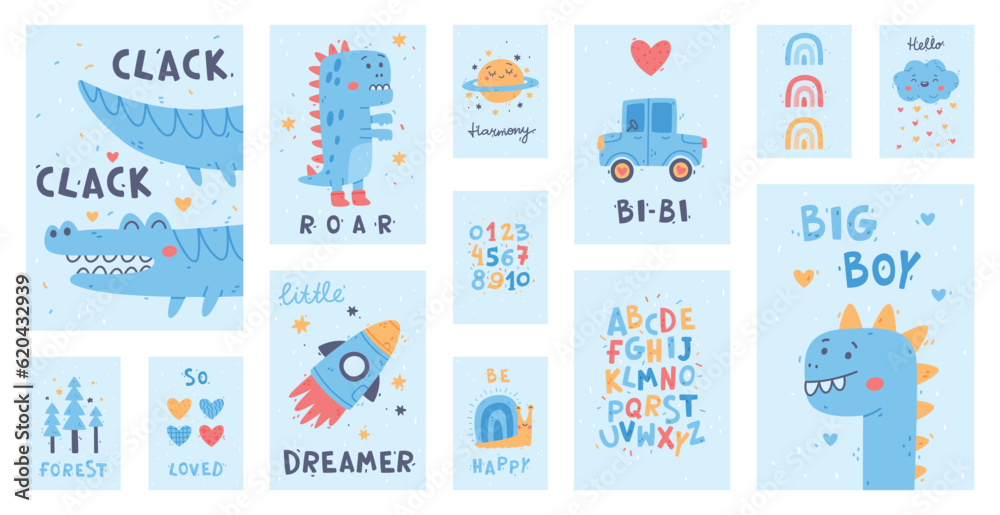 Cute Kids Poster and Nursery Print Design Vector Set Cute Kids Poster and Nursery Print Design Vector Set
