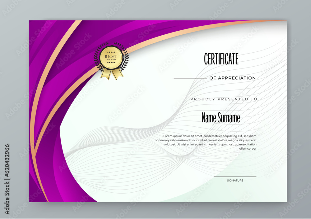 White, purple and gold Two set certificate template with dynamic and ...