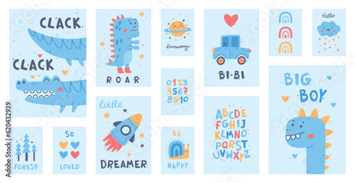 Cute Kids Poster and Nursery Print Design Vector Set