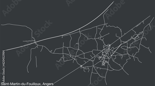Detailed hand-drawn navigational urban street roads map of the SAINT-MARTIN-DU-FOUILLOUX COMMUNE of the French city of ANGERS, France with vivid road lines and name tag on solid background