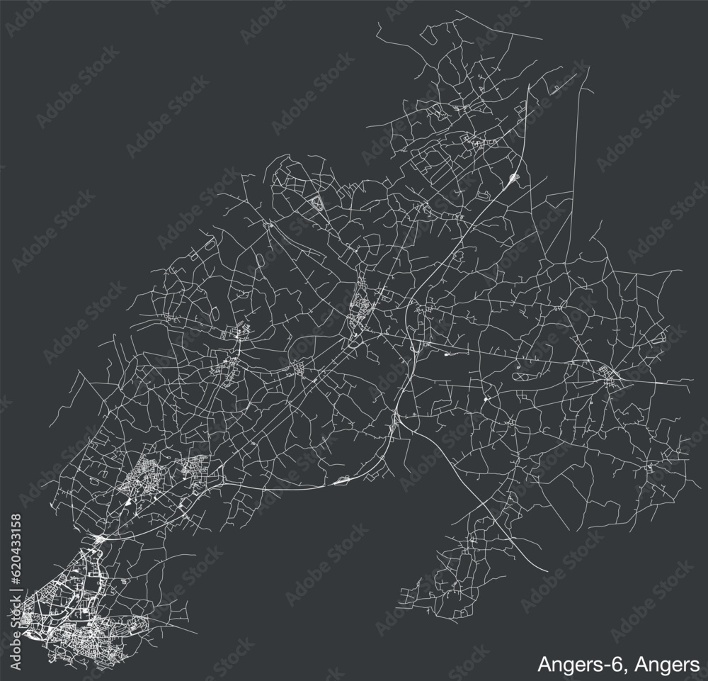 Detailed hand-drawn navigational urban street roads map of the ANGERS-6 CANTON of the French city of ANGERS, France with vivid road lines and name tag on solid background