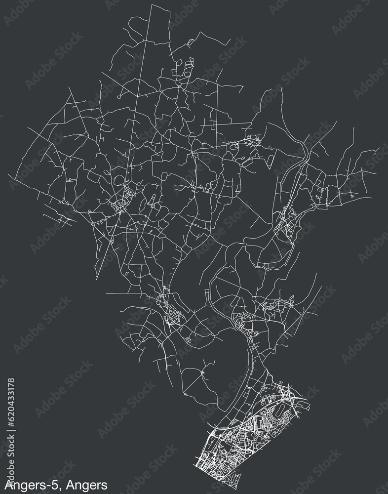 Detailed hand-drawn navigational urban street roads map of the ANGERS-5 ...