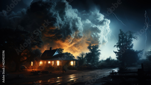 house against the backdrop of a thunderstorm.